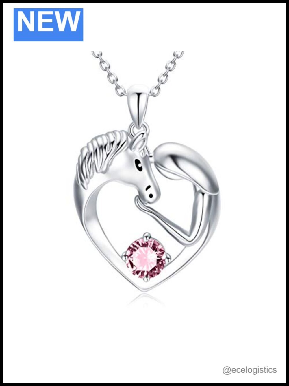Sterling Silver Horse Heart Necklace with Birthstone Crystals Rolo Chain
